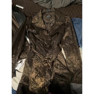 MontanaCo Brown Satin Ruffle Trench NWOT size medium